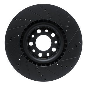 Alfa Romeo Stelvio Brake Rotor (1) - Front Left - R1 Concepts - Drilled & Slotted - Black - `17-`25